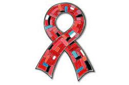 Red Ribbon with Multicolored Tiles - Symbolizing Support and Awareness for National Native AIDS Awareness Day