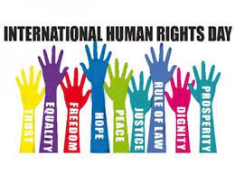 Unity in Diversity: Colored Hands Raised for Human Rights Day, Each Symbolizing Freedom, Dignity, Prosperity, Hope, Peace, Justice, and More.