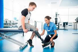 Man undergoing physiotherapy post-amputation