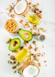 visual representation of nutrient-packed treasures including coconut, avocado, and nuts, promoting health and well-being.