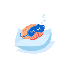 Brain resting on pillow with eye shades, symbolizing healthy sleep habits