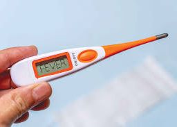 A thermometer displaying a high fever reading, indicating the severity of illness.