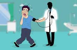Nervous person getting blood pressure examined