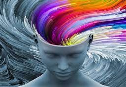 Human figure crafted from a series of vibrant colors, portraying the expressive influence of color psychology on the human psyche and mental health.