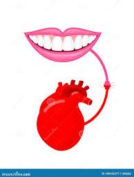 Red line connecting the mouth to the heart, illustrating the significant relationship between oral health and cardiovascular well-being