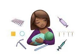 Visual of a woman surrounded by an array of contraceptive choices, while simultaneously breastfeeding her baby, illustrating the diverse options available to new mothers seeking effective birth control methods compatible with breastfeeding.