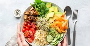 Plate of nutritious foods supporting hormonal balance