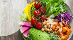 Nutritious plate of food featuring colorful vegetables, lean proteins, and whole grains