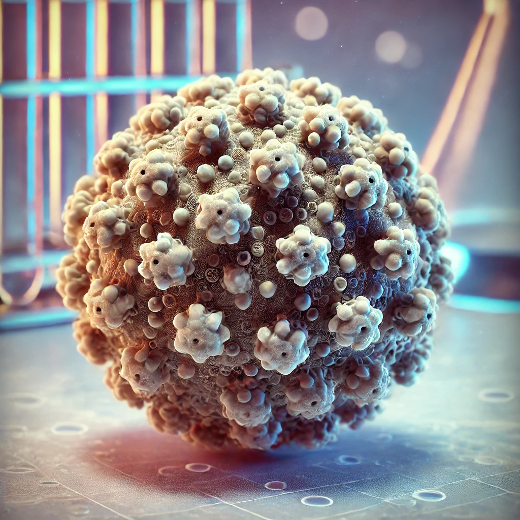 A medical illustration showing common symptoms of an HPV infection. The image depicts a close-up of human skin with visible warts on the hands and genital area. In the background, a semi-transparent overlay of the human reproductive system highlights internal effects such as cervical cell abnormalities. The scene has a clinical, soft blue medical theme.